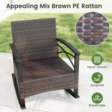 3 Pieces Outdoor Rattan Rocking Chairs Set with  2-Tier Side Table for Garden Backyard