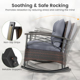 3 Pieces Outdoor Rattan Rocking Chairs Set with  2-Tier Side Table for Garden Backyard