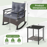 3 Pieces Outdoor Rattan Rocking Chairs Set with  2-Tier Side Table for Garden Backyard