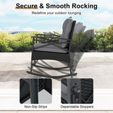 3 Pieces Outdoor Rattan Rocking Chairs Set with  2-Tier Side Table for Garden Backyard