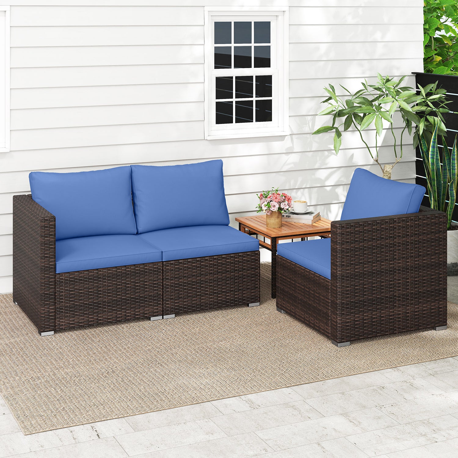 3 Pieces Patio Sectional Sofa Set with Soft Cushions