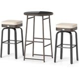 3 Pieces Outdoor Swivel Bar Set PE Rattan Bar Height Table with 2 Chairs-White