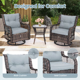 3 Pieces Outdoor Swivel Rocker Set with Small Side Table-Gray