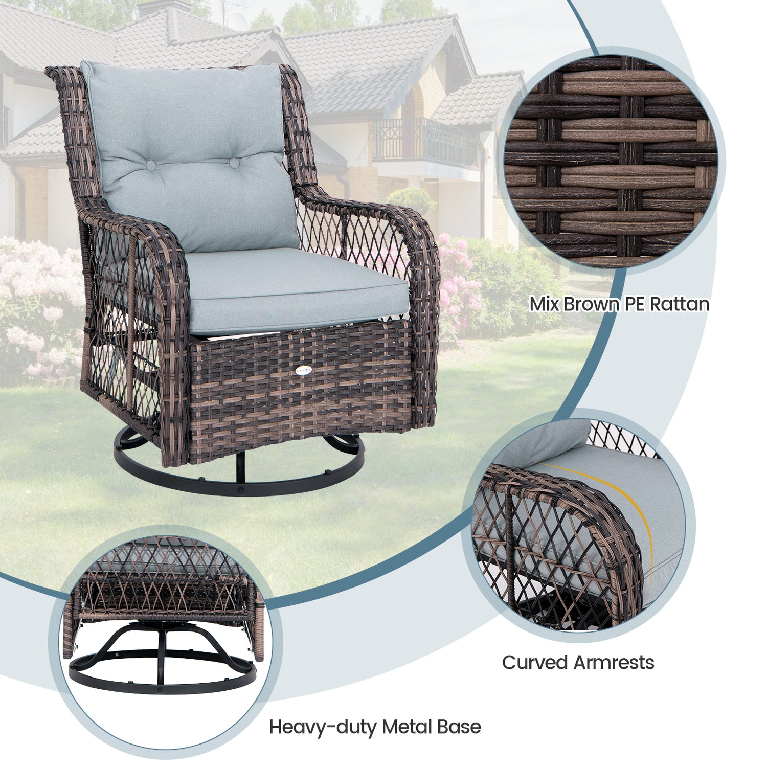 3 Pieces Outdoor Swivel Rocker Set with Small Side Table-Gray