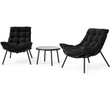 3 Pieces PE Rattan Conversation Set with Cushioned Papasan Chairs