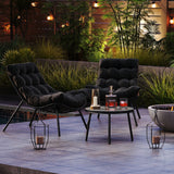 3 Pieces PE Rattan Conversation Set with Cushioned Papasan Chairs