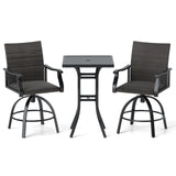 3 Pieces PE Wicker Patio Swivel Bar Set with Quick-Drying Foam-Black
