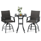 3 Pieces PE Wicker Patio Swivel Bar Set with Quick-Drying Foam-Black