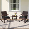 3 Pieces PE Wicker Rocking Bistro Set with 2-Tier Side Table Cushions and Ergonomic Armchairs for Porch