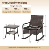3 Pieces PE Wicker Rocking Bistro Set with 2-Tier Side Table Cushions and Ergonomic Armchairs for Porch