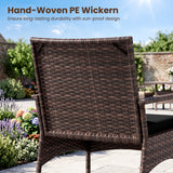 3 Pieces PE Wicker Rocking Bistro Set with 2-Tier Side Table Cushions and Ergonomic Armchairs for Porch