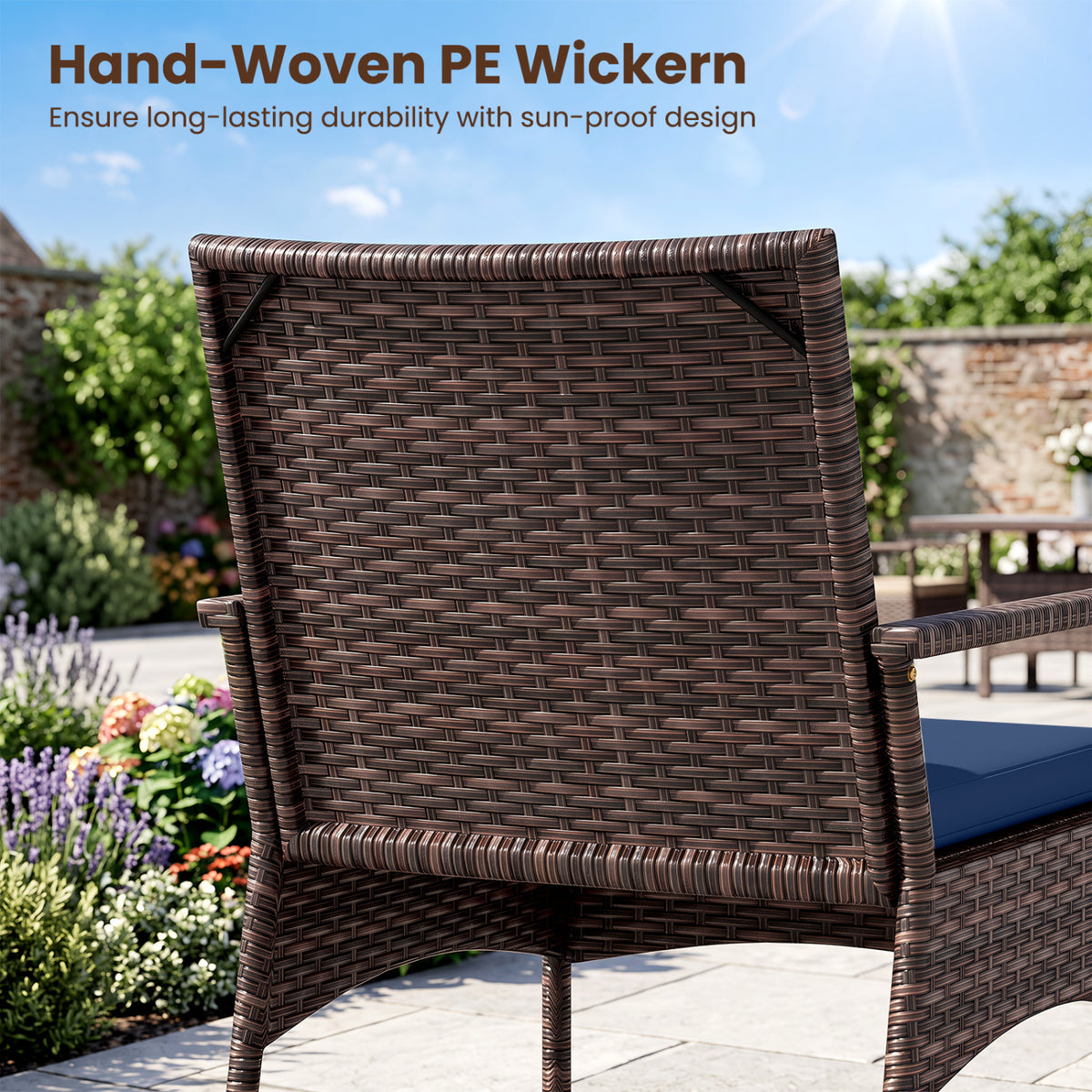 3 Pieces PE Wicker Rocking Bistro Set with 2-Tier Side Table Cushions and Ergonomic Armchairs for Porch