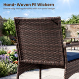 3 Pieces PE Wicker Rocking Bistro Set with 2-Tier Side Table Cushions and Ergonomic Armchairs for Porch