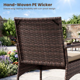 3 Pieces PE Wicker Rocking Bistro Set with 2-Tier Side Table Cushions and Ergonomic Armchairs for Porch