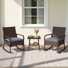3 Pieces PE Wicker Rocking Bistro Set with 2-Tier Side Table Cushions and Ergonomic Armchairs for Porch