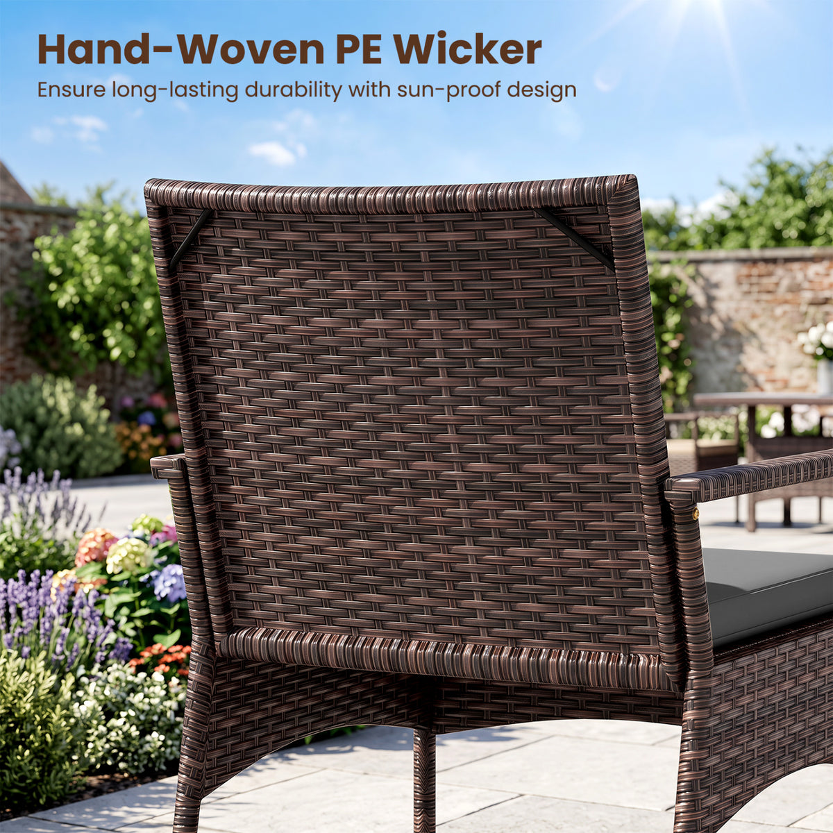3 Pieces PE Wicker Rocking Bistro Set with 2-Tier Side Table Cushions and Ergonomic Armchairs for Porch
