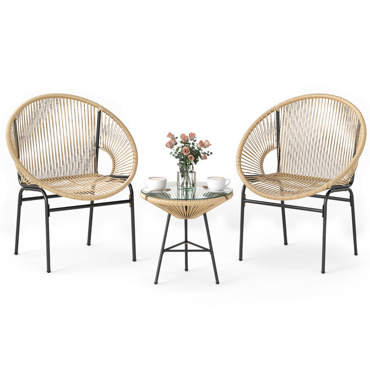 3PCS Patio Acapulco Furniture Bistro Set with GlassTable