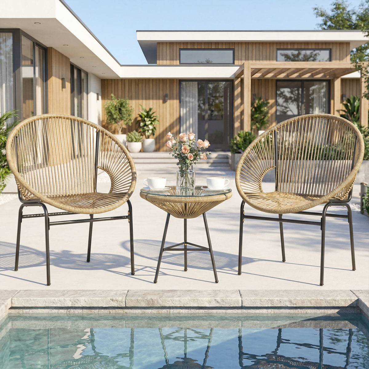 3PCS Patio Acapulco Furniture Bistro Set with GlassTable