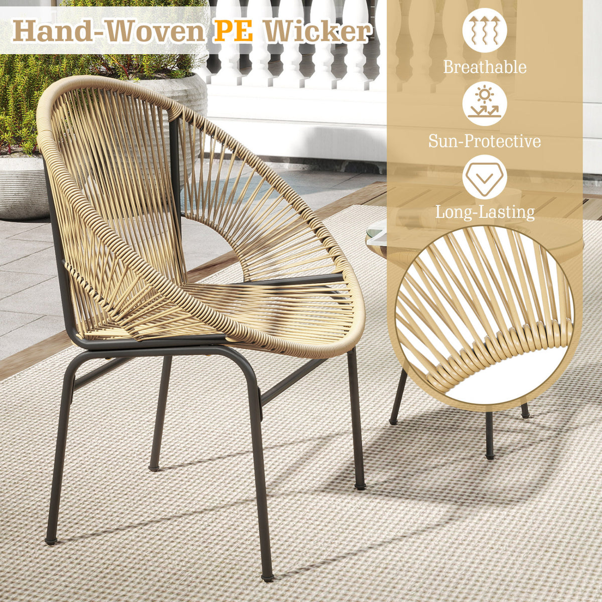 3PCS Patio Acapulco Furniture Bistro Set with GlassTable