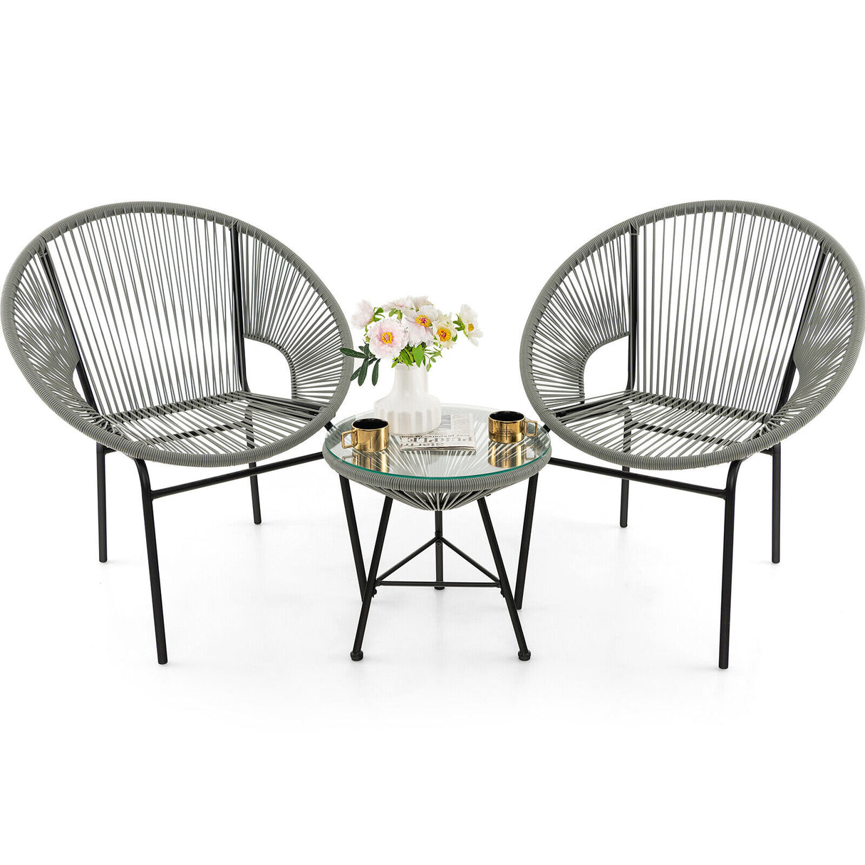 3 Pieces Patio Acapulco Furniture Bistro Set with Glass Table