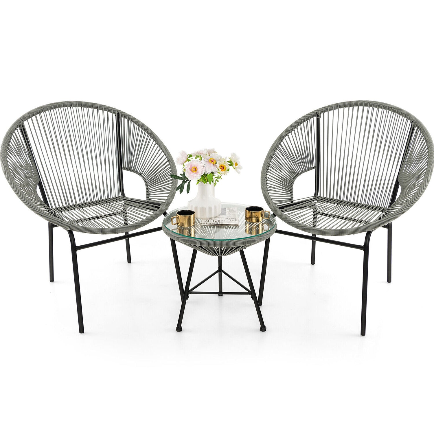 3 Pieces Patio Acapulco Furniture Bistro Set with Glass Table