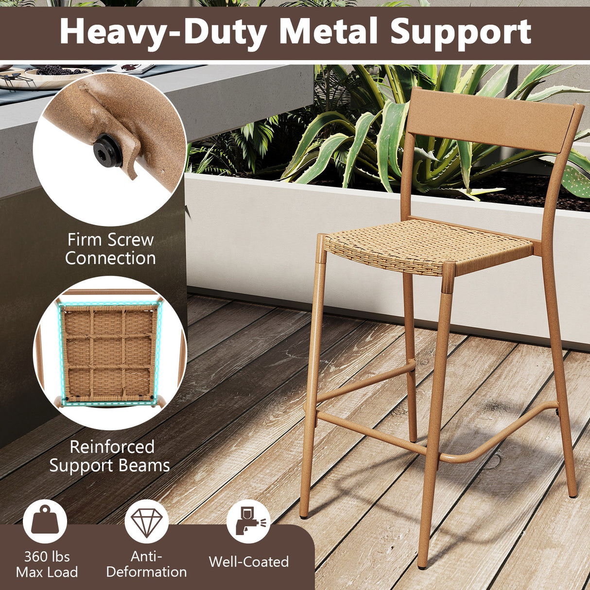 3 Pieces Patio Bar Table Set with Height Table and 2 Armless Chairs
