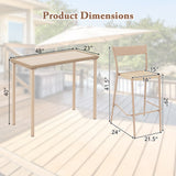 3 Pieces Patio Bar Table Set with Height Table and 2 Armless Chairs