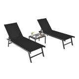 3 Pieces Patio Chaise Lounge Chair and Table Set for Poolside Yard