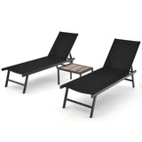 3 Pieces Patio Chaise Lounge Chair and Table Set for Poolside Yard