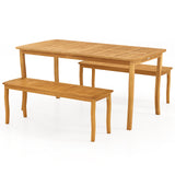 3Â PiecesÂ PatioÂ DiningÂ Set withÂ AcaciaÂ WoodÂ OutdoorÂ TableÂ andÂ Benches