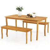 3Â PiecesÂ PatioÂ DiningÂ Set withÂ AcaciaÂ WoodÂ OutdoorÂ TableÂ andÂ Benches