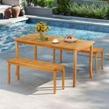 3Â PiecesÂ PatioÂ DiningÂ Set withÂ AcaciaÂ WoodÂ OutdoorÂ TableÂ andÂ Benches