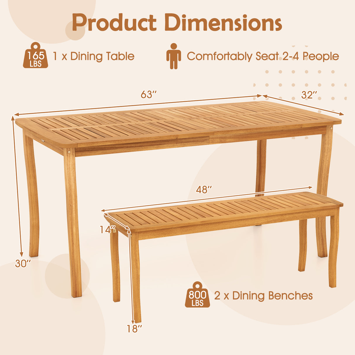 3Â PiecesÂ PatioÂ DiningÂ Set withÂ AcaciaÂ WoodÂ OutdoorÂ TableÂ andÂ Benches