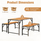 3 Pieces Patio Dining Set with Acacia Wood Dining Table and 2 Benches