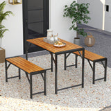 3 Pieces Patio Dining Set with Picnic Table and 2 Benches for 4 People