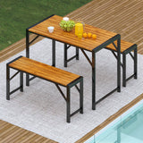 3 Pieces Patio Dining Set with Picnic Table and 2 Benches for 4 People