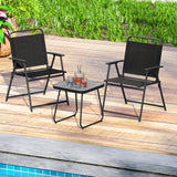 3 Pieces Patio Folding Conversation Chairs and Table-Black