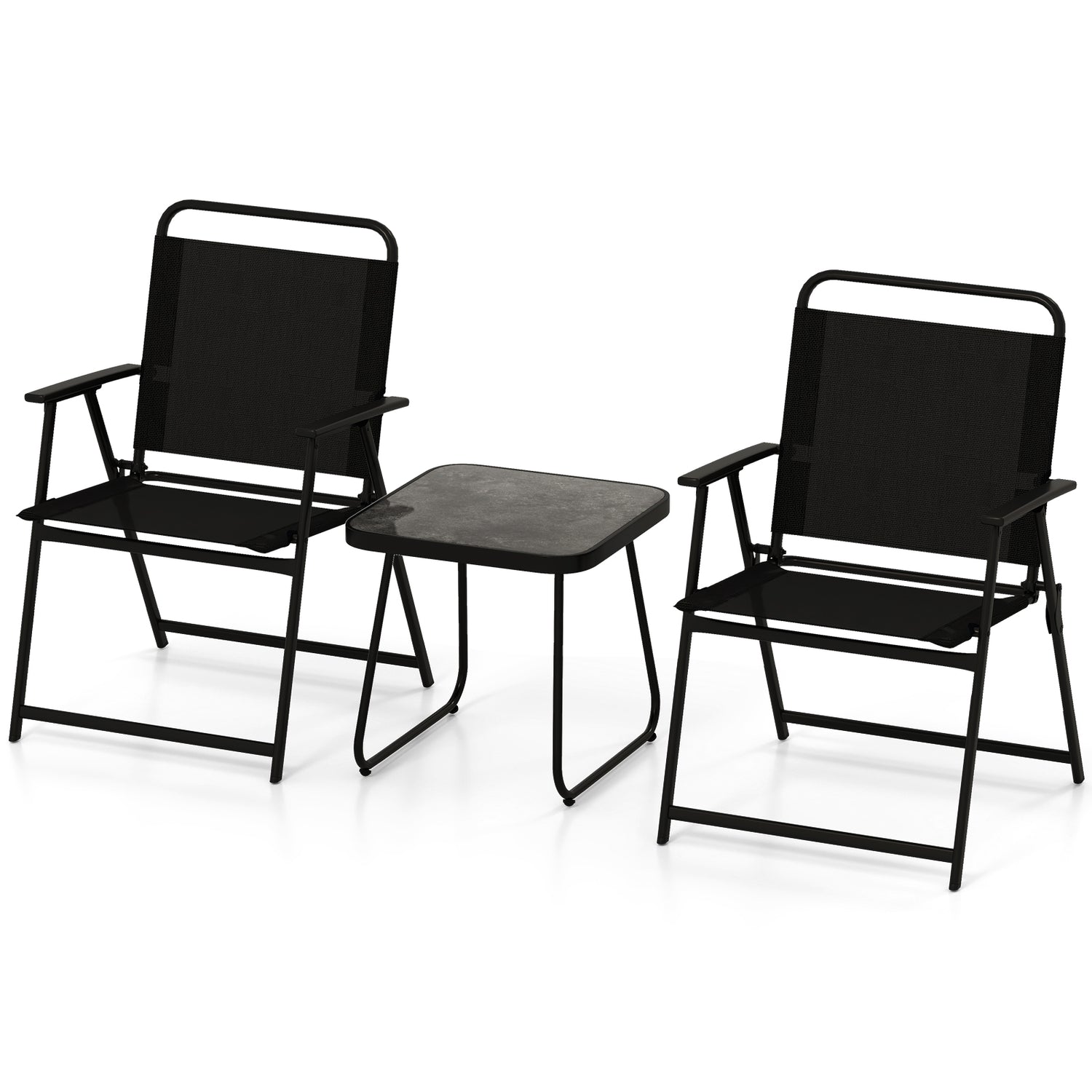 3 Pieces Patio Folding Conversation Chairs and Table-Black