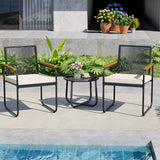3 Pieces Patio Furniture Set PE Rattan Porch Chairs with Round Tempered Glass Top Table-White