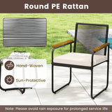 3 Pieces Patio Furniture Set PE Rattan Porch Chairs with Round Tempered Glass Top Table-White