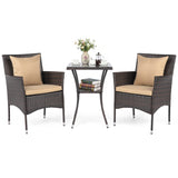 3 Pieces Patio Furniture Set with Cushioned Patio Chairs and Tempered Glass Coffee Table