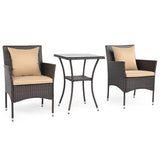 3 Pieces Patio Furniture Set with Cushioned Patio Chairs and Tempered Glass Coffee Table