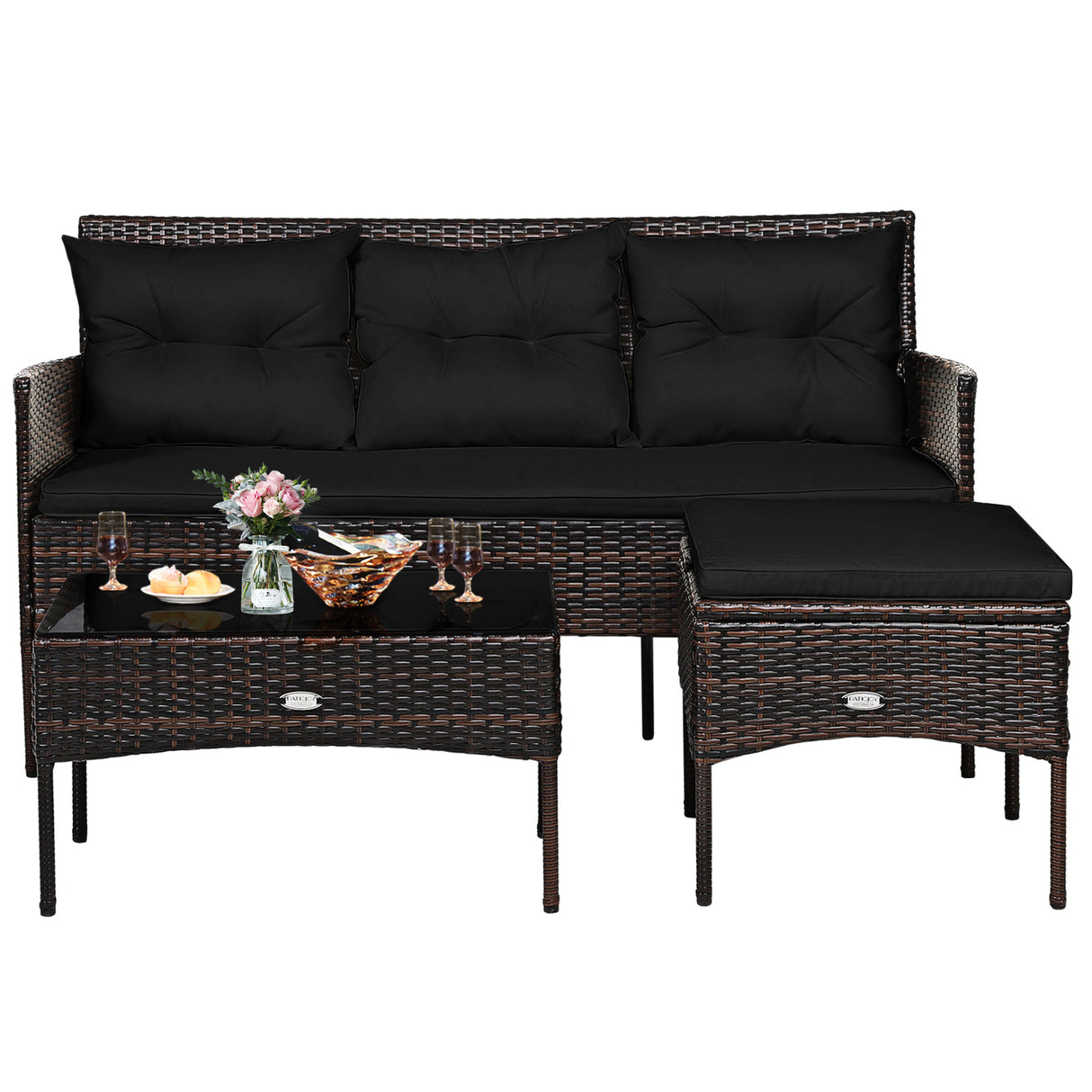 3 Pieces Patio Furniture Sectional Set with 5 Cozy Seat and Back Cushions