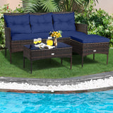 3 Pieces Patio Furniture Sectional Set with 5 Cozy Seat and Back Cushions