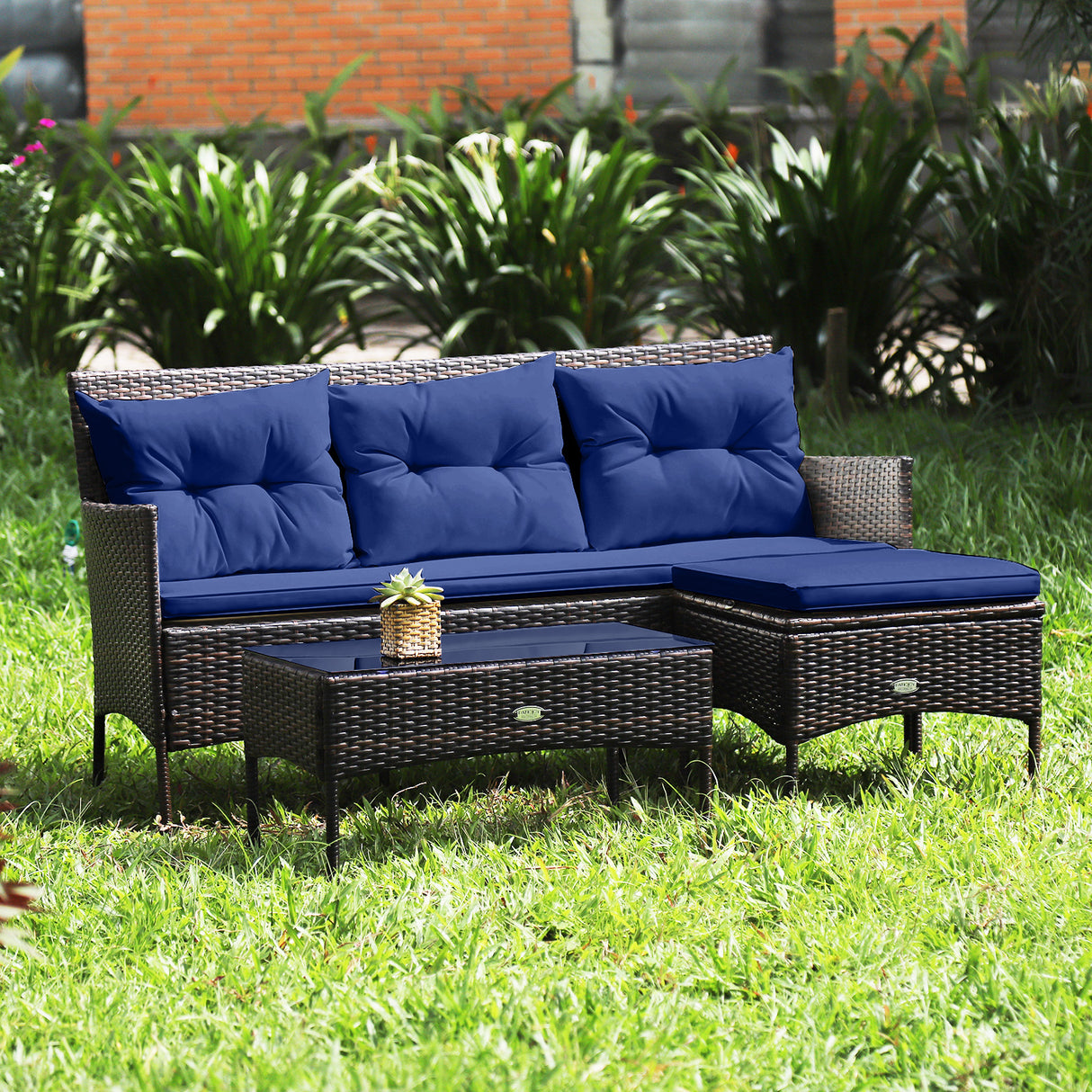 3 Pieces Patio Furniture Sectional Set with 5 Cozy Seat and Back Cushions