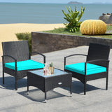 3 Pieces Patio Wicker Rattan Furniture Set with Cushion for Lawn Backyard
