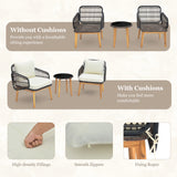 3 Pieces Patio Furniture Set with Cushioned Chairs and Tempered Glass Side Table