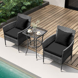 3 Pieces Patio Furniture Set with Cushioned Patio Chairs and Tempered Glass Coffee Table