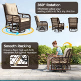 3 Pieces Patio Furniture Set PE Wicker Swivel Glider Chairs with 2-Tier Side Table and Cushions