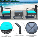 3 Pieces Patio Wicker Rattan Furniture Set with Cushion for Lawn Backyard